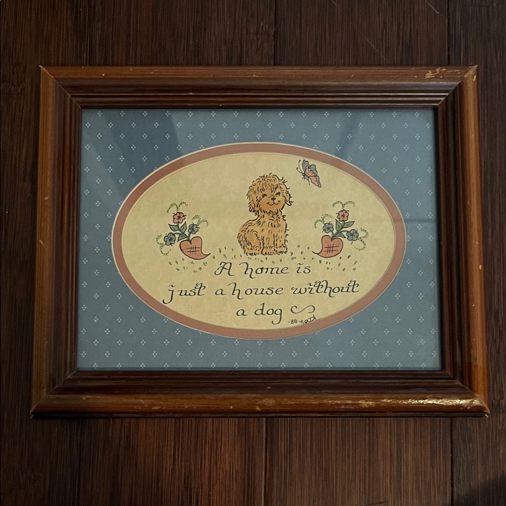 Framed Blue and Cream Dog Quote Wall Art